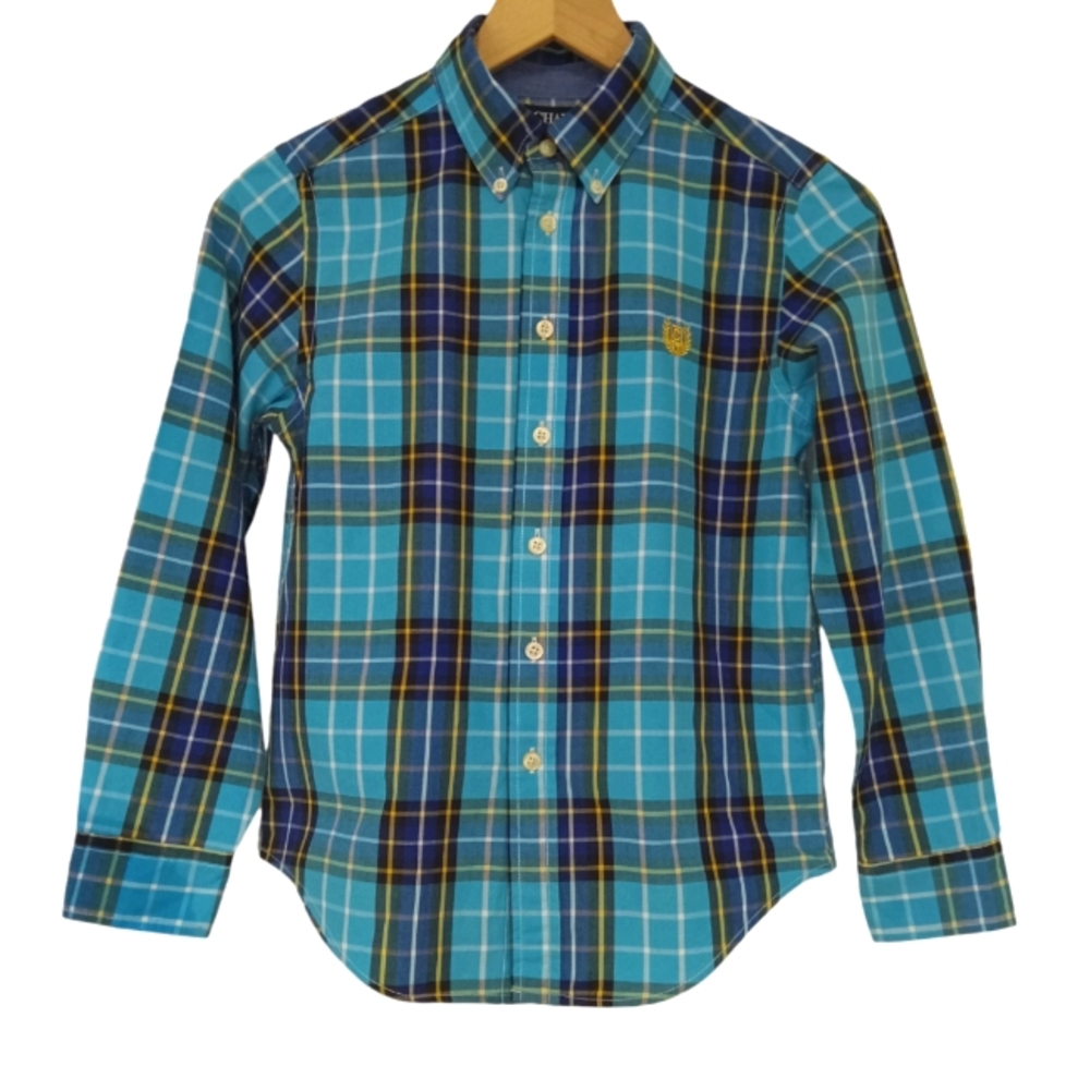 Aqua, Black, Yellow and White Plaid Shirt for Boys by Chaps